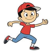 Cartoon boy running in red cap and tshirt illustration vector