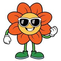 Cartoon flower character wearing sunglasses with a smiling face and green shoes vector