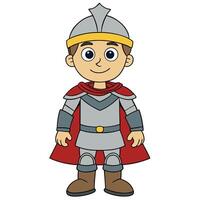 Cartoon knight illustration cute character smiling in armor and red cape vector
