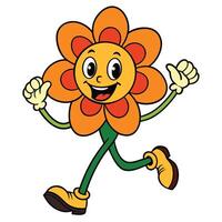 Joyful cartoon flower character running happily with orange petals and happy expression vector