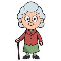 Cartoon illustration of a smiling grandmother standing with a walking cane vector