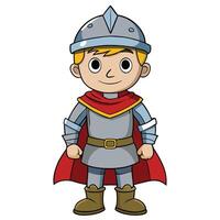Cartoon knight character wearing armor and red cape isolated on white background vector