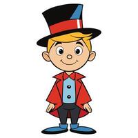 Cartoon boy wearing top hat and red coat costume standing smiling vector