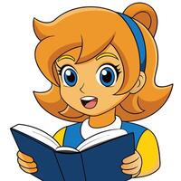 Animated girl reading book educational concept learning and development character design vector