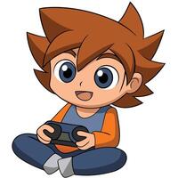 Cartoon boy playing game with controller illustration artwork vector
