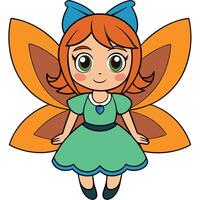 Cute cartoon fairy with orange wings and blue bow character vector