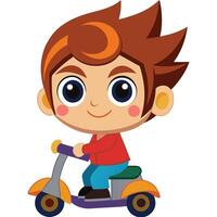 Cute boy riding scooter cartoon character illustration design element vector