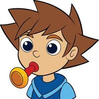Cartoon boy blowing party horn celebrating a special event or holiday vector