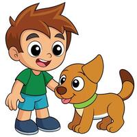 Cartoon illustration of a cheerful boy with his friendly dog pet vector