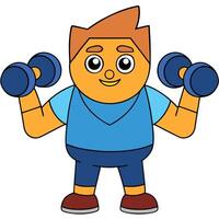 Cartoon man exercising lifting dumbbells isolated on white background vector