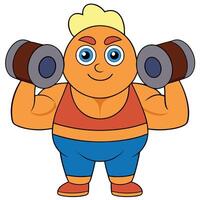 Cartoon bodybuilder lifting dumbbells training for fitness and health isolated illustration vector
