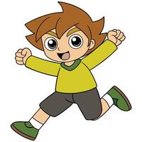 Cheerful cartoon boy running and playing with excitement on white background illustration vector
