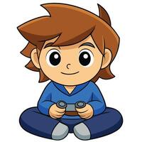 Cartoon boy sitting cross legged playing games with controller vector