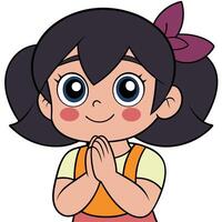 Cute cartoon girl with hands together smiling expression isolated on white vector