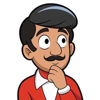 Cartoon man with mustache contemplating thinking and looking thoughtful illustration vector