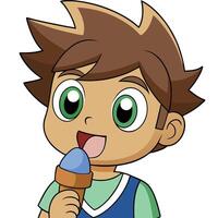 Cartoon boy with ice cream cone expressing joy and happiness illustration vector