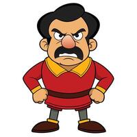 Cartoon character illustration of an angry man with a mustache and red outfit vector