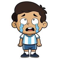 Cartoon soccer player boy crying after match loss sad emotion vector