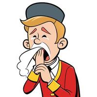 Crying bellhop illustration expressing sadness holding handkerchief with tears running down face vector