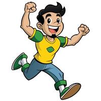 Cheerful cartoon man running with joyful expression and raised fists illustration vector
