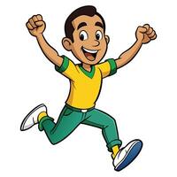 Cartoon boy running with joyful expression achieving success celebration vector