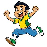 Joyful boy running with excitement and energy cartoon style illustration vector