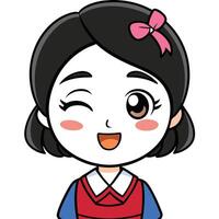 Cute winking girl cartoon character with pink bow illustration vector