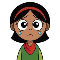 Cartoon girl with tears illustration expressing sadness and vulnerability with big eyes vector