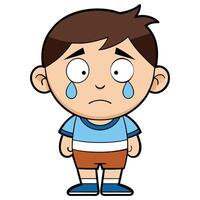 Cartoon illustration of a sad crying boy with tears rolling down his face vector