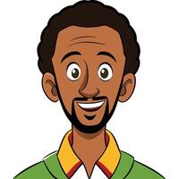 Cartoon portrait of a smiling man with beard and afro hairstyle vector