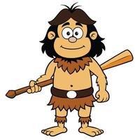Cartoon caveman standing with club isolated on white background prehistoric character vector