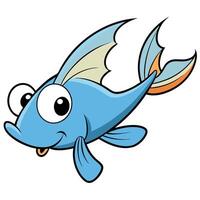 Cute cartoon blue fish with big eyes swimming happy underwater vector