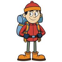 Cartoon hiker with backpack ready for adventure isolated on white background vector