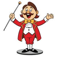 Cartoon ringmaster illustration with red coat and bowtie ready to present show vector