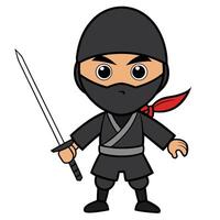 Cartoon ninja warrior with sword in stealth mode ready for action vector