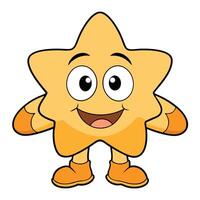 Cheerful cartoon star character with smiling face standing on two feet vector