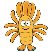Cartoon yellow monster character with tentacles smiling on a white background vector