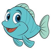 Cute cartoon fish with big eyes smiling underwater creature illustration vector