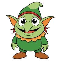 Cartoon illustration of a cheerful green goblin or elf character standing upright vector