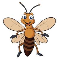 Cartoon bee insect illustration with big eyes and smiling face on white background vector