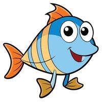 Cartoon fish swimming blue and orange with big eyes and smile vector