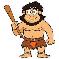 Cartoon caveman holding club prehistoric man character illustration isolated vector