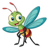 Cartoon illustration of a smiling bug character with blue wings and antennas vector