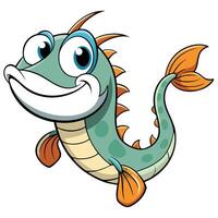 Cute smiling fish cartoon character with fins and scales illustration graphic vector