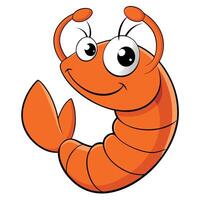 Smiling cartoon shrimp illustration with big eyes on a white background vector