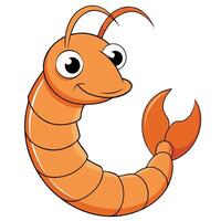 Cheerful cartoon shrimp illustration with orange color and googly eyes on white background vector