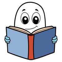Cartoon egg character reading an open book education and learning concept vector