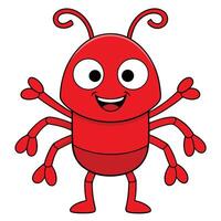 Cartoon red ant illustration cheerful insect mascot funny smiling character design vector