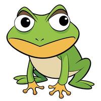 Cartoon illustration of a green frog with a suspicious expression facing forward vector