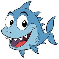 Cartoon blue shark with big eyes and a friendly smile isolated on white vector